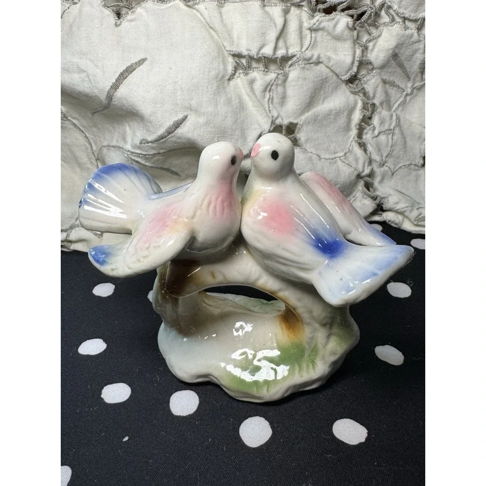 Vintage Cermaic Courtship Doves Branch 80's Blue White Pink Home Decor